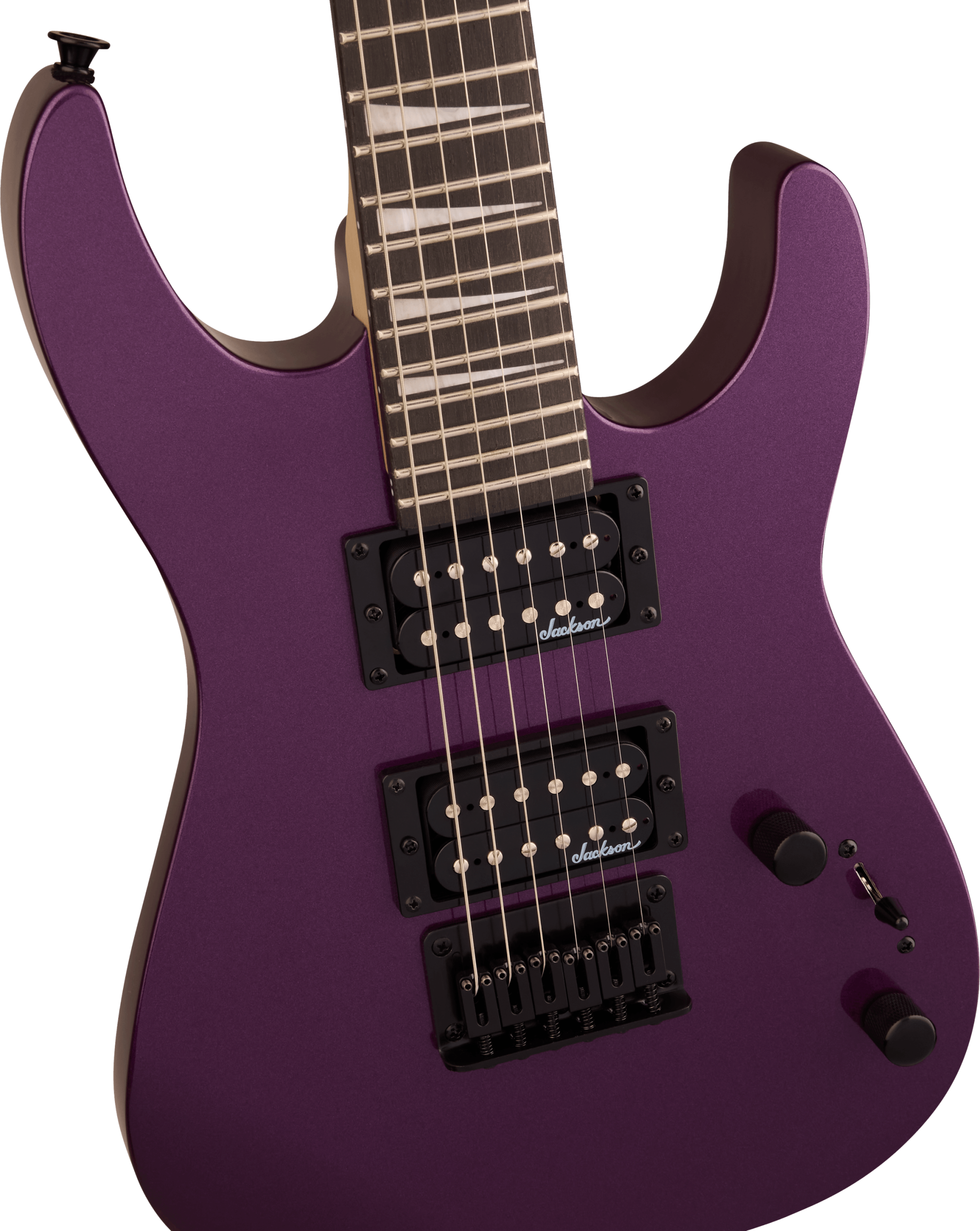 Jackson JS Series Dinky Minion JS1X electric guitar in Pavo Purple with amaranth fingerboard, lightweight and compact for versatile playing.