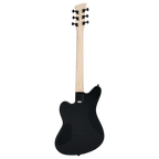 Jackson JS Series Surfcaster JS22 HT electric guitar in glossy black with a sleek body and modern double-cutaway design.