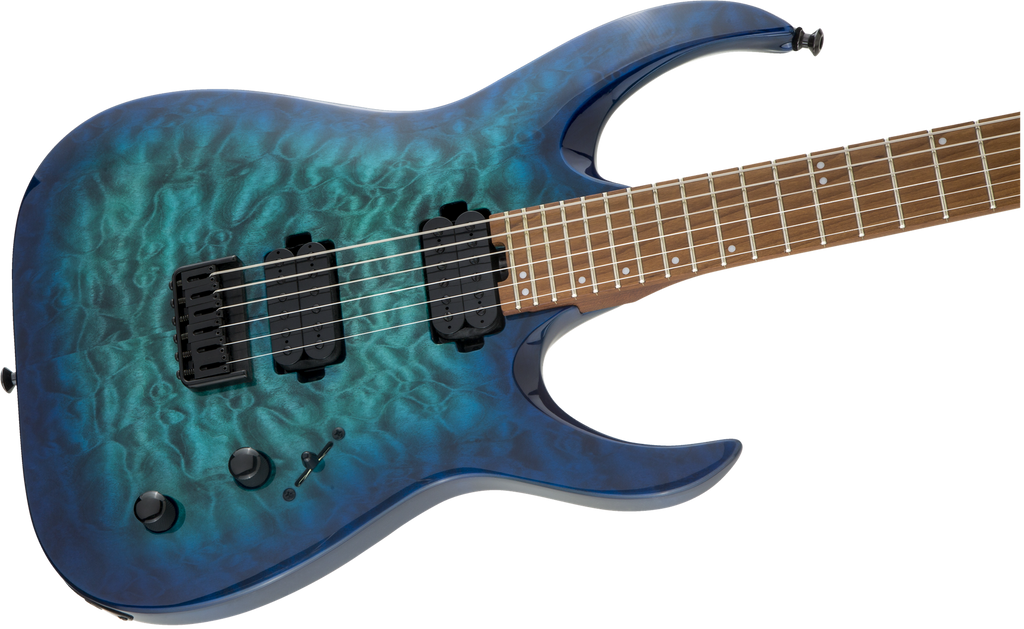 Jackson HT6QM Pro Series Misha Mansoor Juggernaut electric guitar with caramelized maple fingerboard in chlorine burst finish.