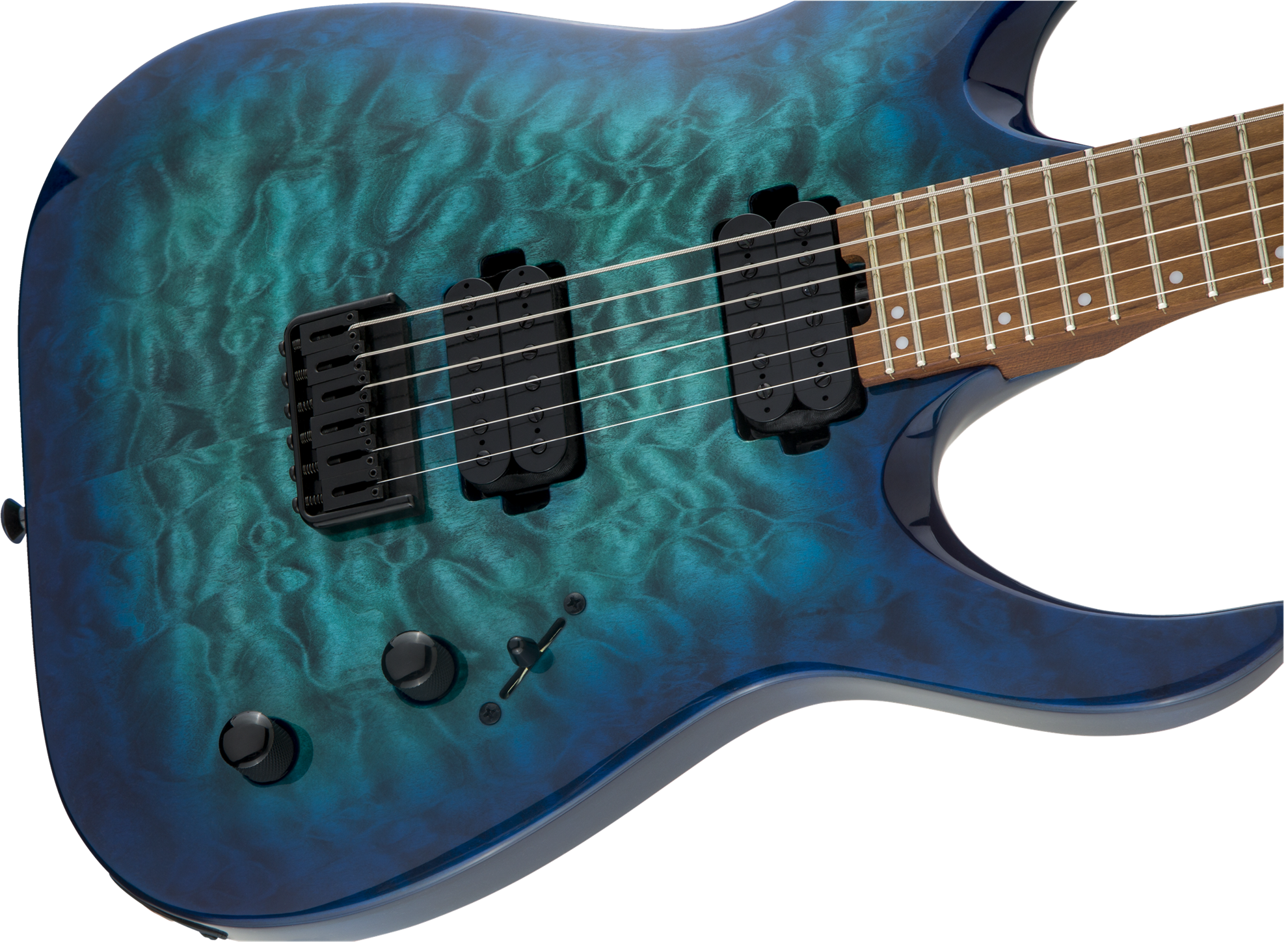 Jackson HT6QM Pro Series signature electric guitar with caramelized maple fingerboard and chlorine burst finish.