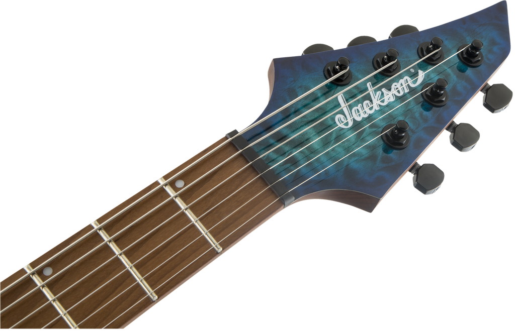 Jackson HT6QM Pro Series Misha Mansoor Juggernaut electric guitar with caramelized maple fingerboard in chlorine burst finish.