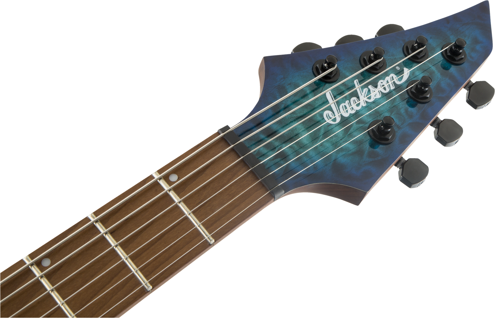 Jackson HT6QM Pro Series Misha Mansoor Juggernaut electric guitar with caramelized maple fingerboard in chlorine burst finish.