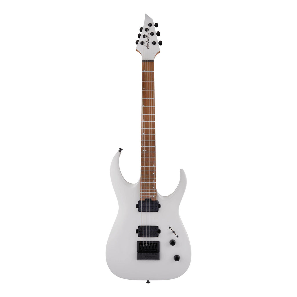 Jackson Pro Series Misha Mansoor ET6 electric guitar in Porsche Caulk finish, showcasing its sleek body and signature design.