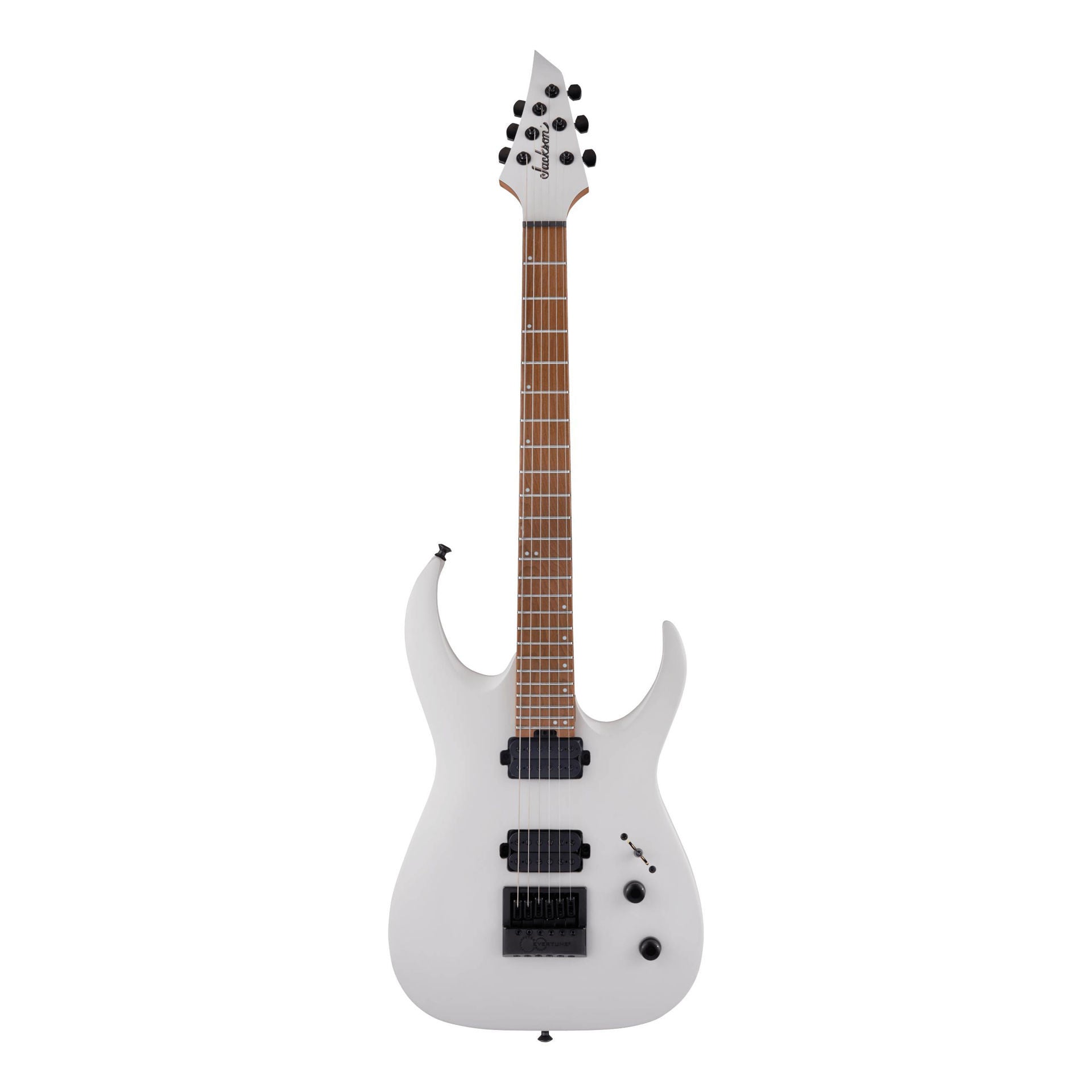 Jackson Pro Series Misha Mansoor ET6 electric guitar in Porsche Caulk finish, showcasing its sleek body and signature design.