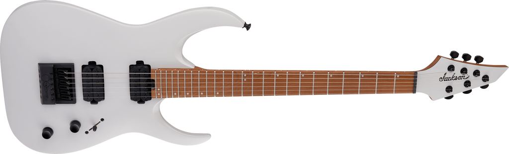 Jackson Pro Series Misha Mansoor ET6 electric guitar in Porsche Caulk color, showcasing a sleek body, pickups, and tuning pegs.
