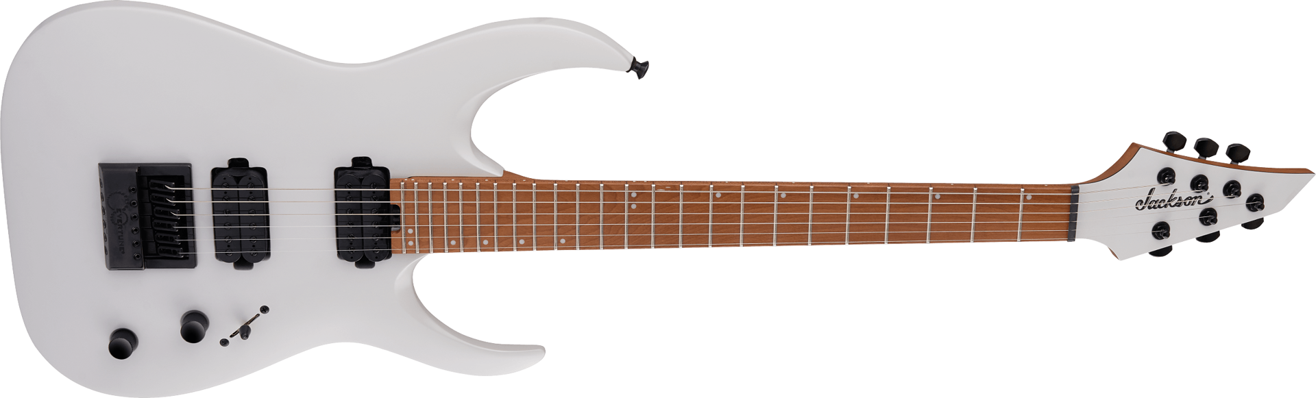 Jackson Pro Series Misha Mansoor ET6 electric guitar in Porsche Caulk color, showcasing a sleek body, pickups, and tuning pegs.
