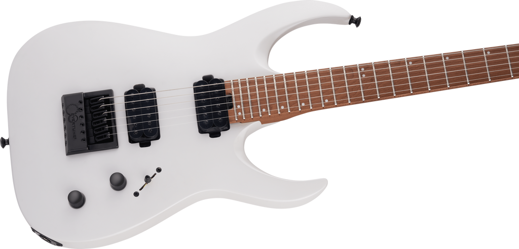 Jackson Pro Series Misha Mansoor ET6 electric guitar in Porsche Caulk finish, featuring a sleek body and detailed hardware.