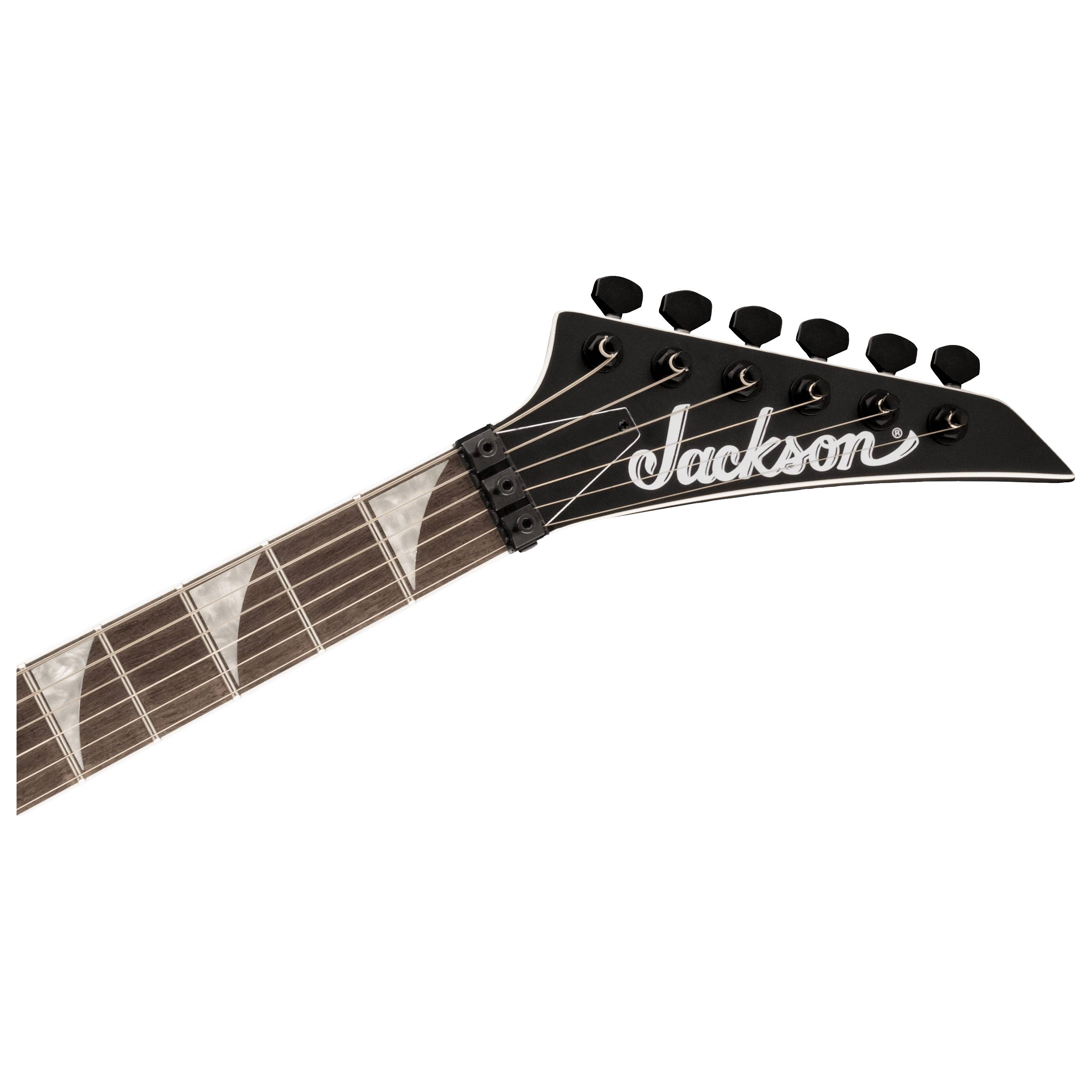 Jackson X Series WRX24 Warrior electric guitar with satin black finish and laurel fingerboard, showcasing its sleek design and hardware.