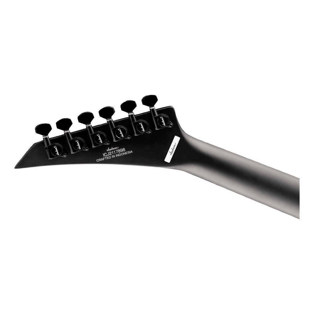 Jackson X Series WRX24 Warrior electric guitar with satin black finish and laurel fingerboard, showcasing its sleek design.