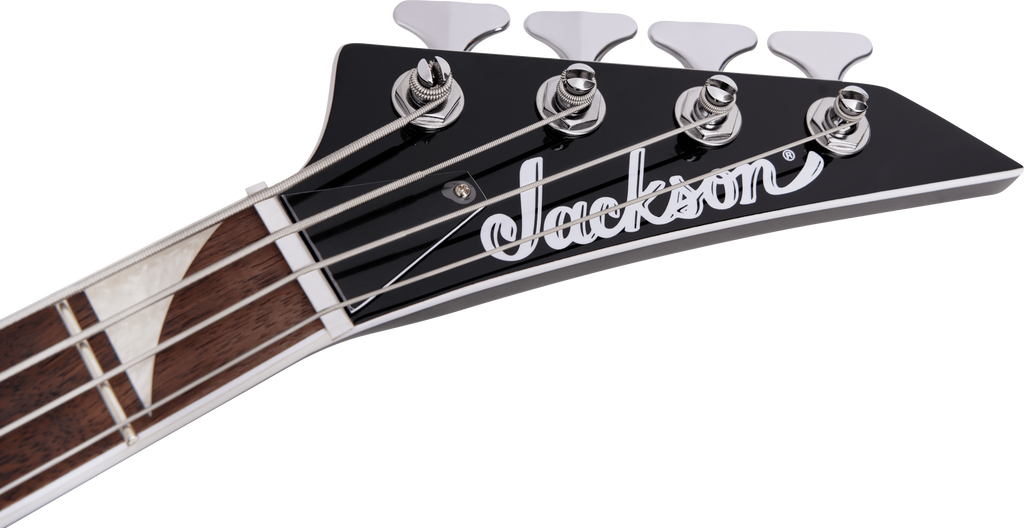 Jackson X Series BXDX IV concert bass guitar in glossy black finish, featuring sleek body and four-string design.