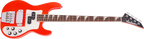 Jackson X Series CBXDX IV concert bass guitar in Rocket Red with sleek body and four strings, ready for performance.