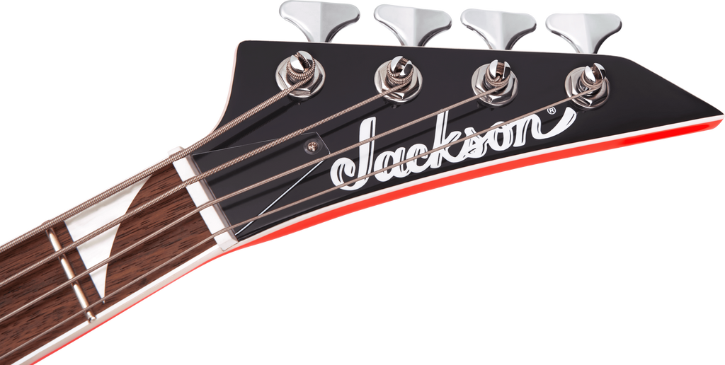 Jackson X Series CBXDX IV concert bass guitar in vibrant Rocket Red, featuring sleek design and four-string configuration.