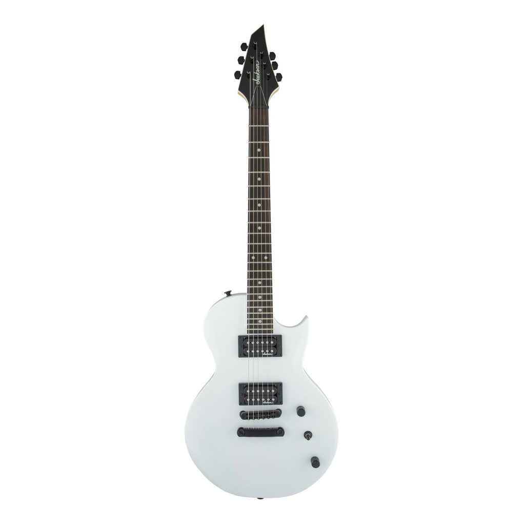 Jackson JS22 Monarkh SC electric guitar with snow white finish and amaranth fingerboard, showcasing sleek body and modern design.