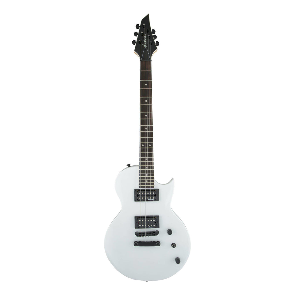 Jackson JS22 Monarkh SC electric guitar with amaranth fingerboard in snow white, showcasing its sleek body and detailed hardware.