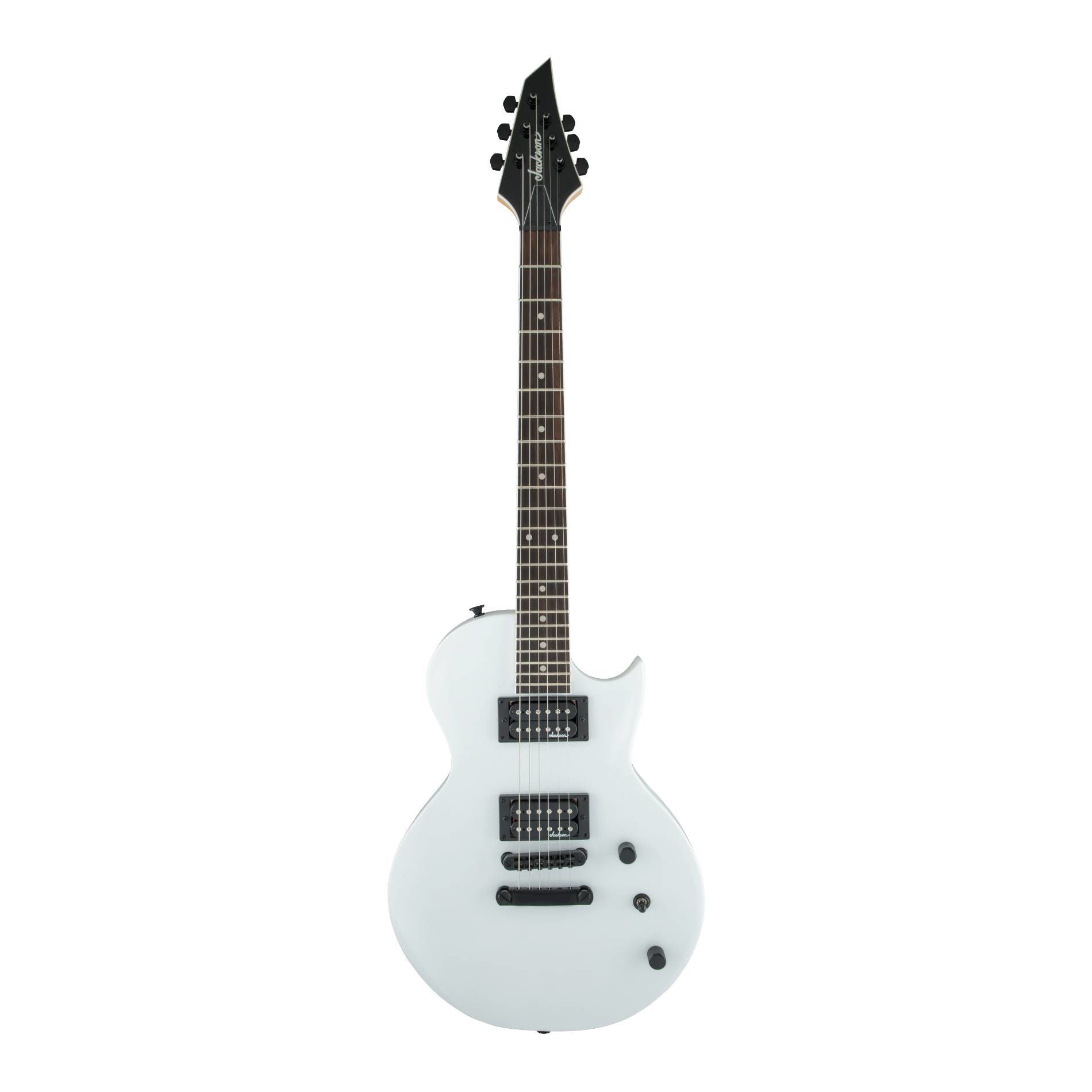 Jackson JS22 Monarkh SC electric guitar with amaranth fingerboard in snow white, showcasing the sleek body and modern design.