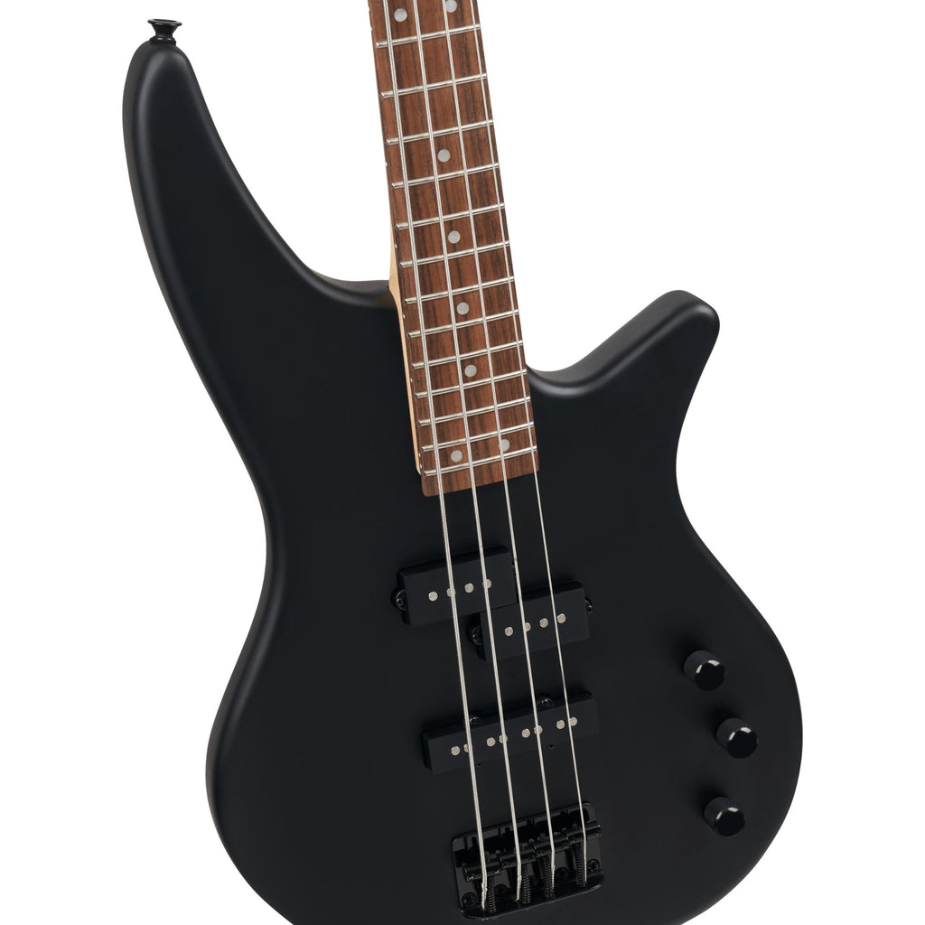 Jackson JS Series Spectra Bass JS2 with satin black finish and laurel fingerboard, showcasing the sleek electric bass guitar.