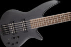 Jackson X Series Spectra SBX V bass guitar with metallic black finish and laurel fingerboard, featuring a sleek and modern design.