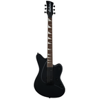 Jackson X Series Surfcaster SC HT6 Laurel FB electric guitar in satin black with sleek body, maple neck, and modern design features.