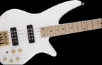 Jackson X Series Spectra SBXM IV bass guitar with maple fingerboard in snow white, showcasing sleek design and modern features.