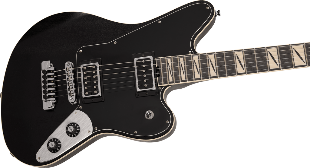 Jackson Pro Series Lee Malia LM-87 electric guitar with open pore black finish and amaranth fingerboard, showcasing its sleek body and pickups.