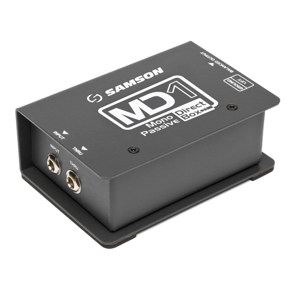 Samson MD1 Mono Passive Direct Box for live outboard audio, featuring XLR output and durable construction.