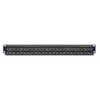 Samson S PatchPlus 48-point patch bay with front switch, live outboard audio patching device, showing front panel and patch connections.