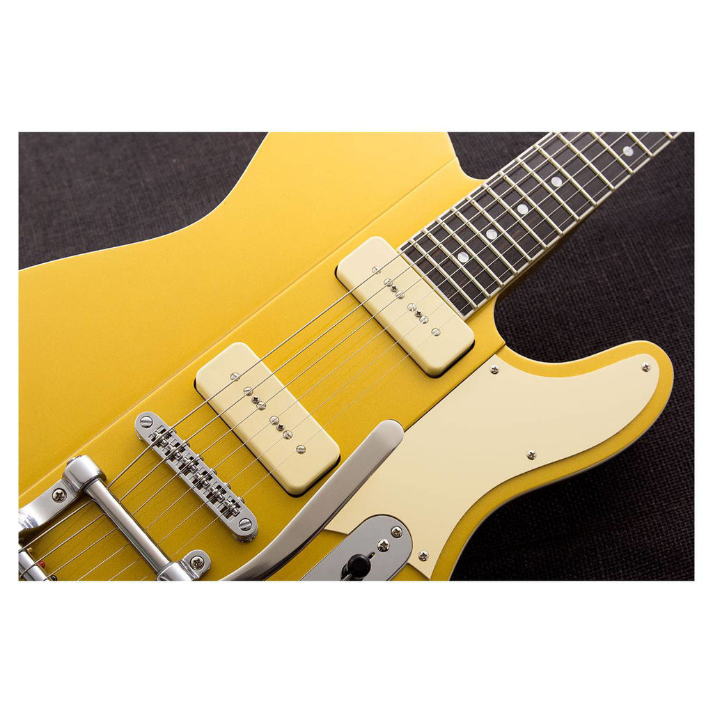 Reverend Greg Koch Gristle 90 electric guitar in Venetian Gold with dual humbucker pickups and sleek design.
