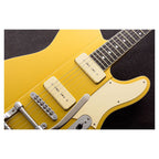 Reverend Greg Koch Gristle 90 electric guitar in Venetian Gold with dual humbucker pickups and sleek design.