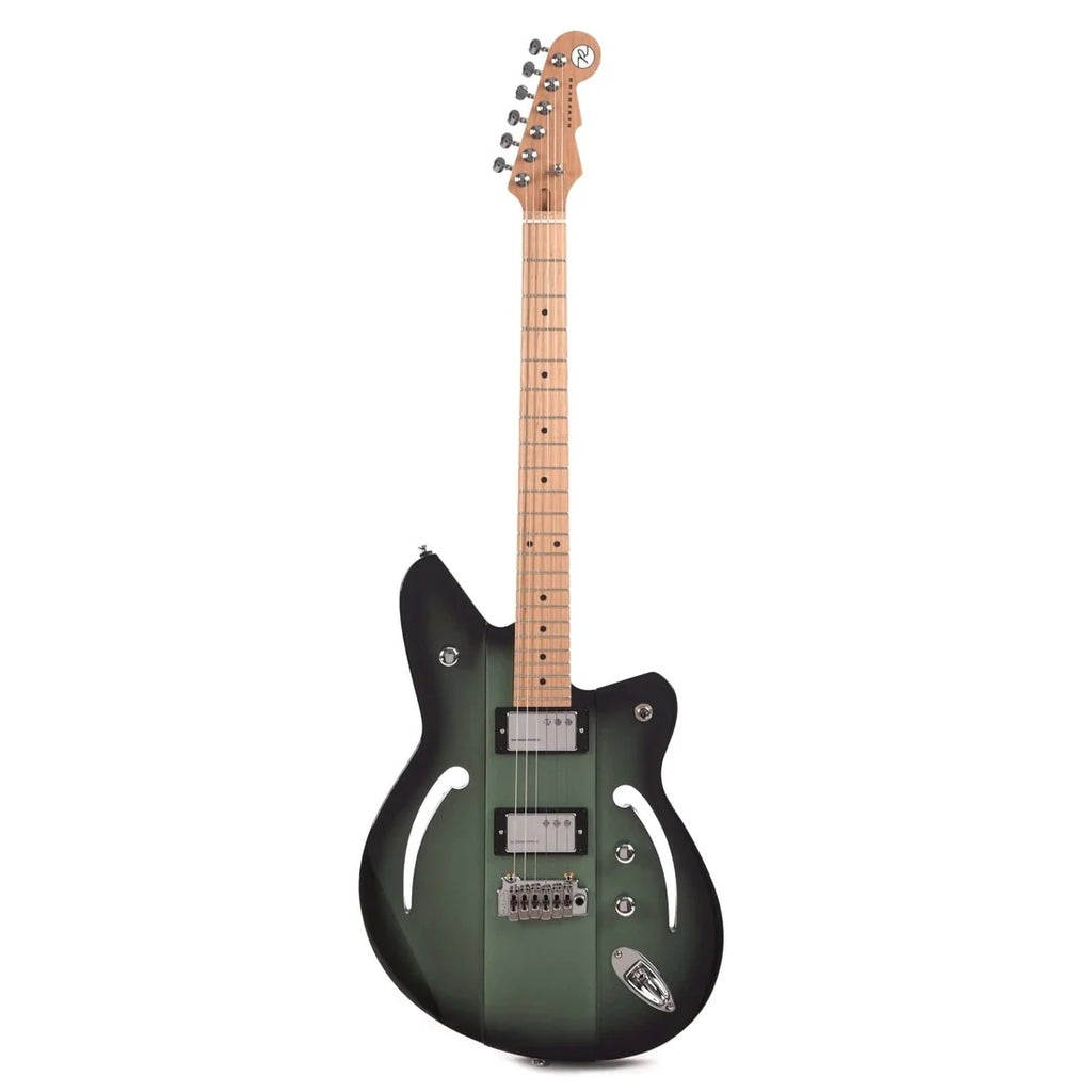 Reverend Airsonic W MABU electric guitar with metallic alpine burst finish and roasted maple neck, showcasing its sleek body and hardware.