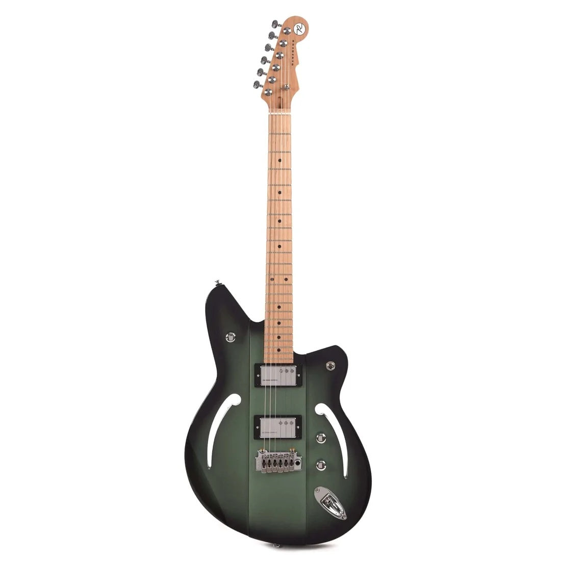 Reverend Airsonic W MABU electric guitar with metallic alpine burst finish and roasted maple neck, showcasing its sleek body and hardware.