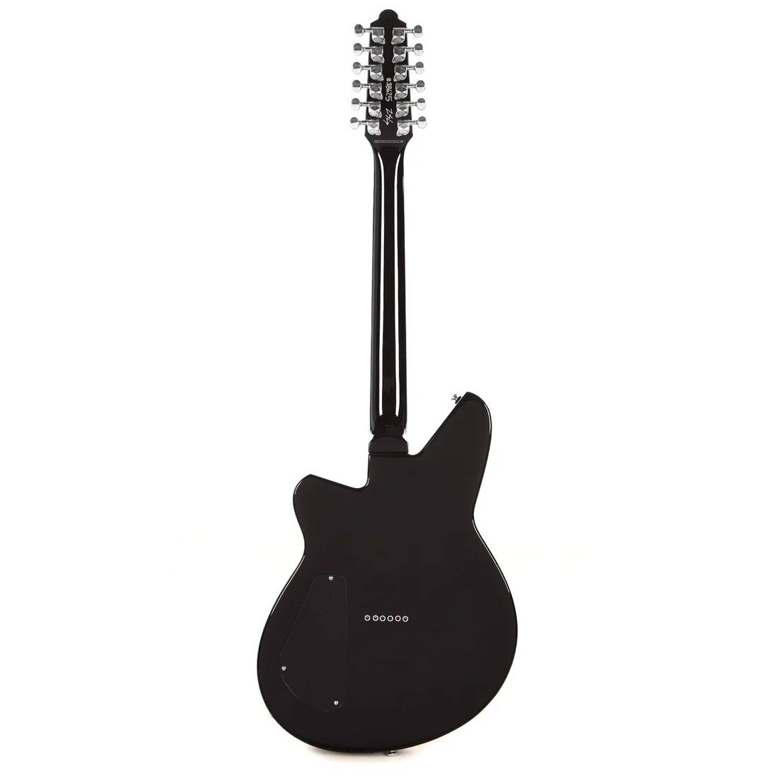 Reverend Airwave 12-string electric guitar in midnight black with Pau Ferro fretboard, showcasing its sleek design and 12-string layout.