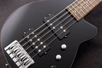 Reverend Mercalli 5-string electric bass guitar in midnight black, featuring a sleek body, four pickups, and modern hardware.