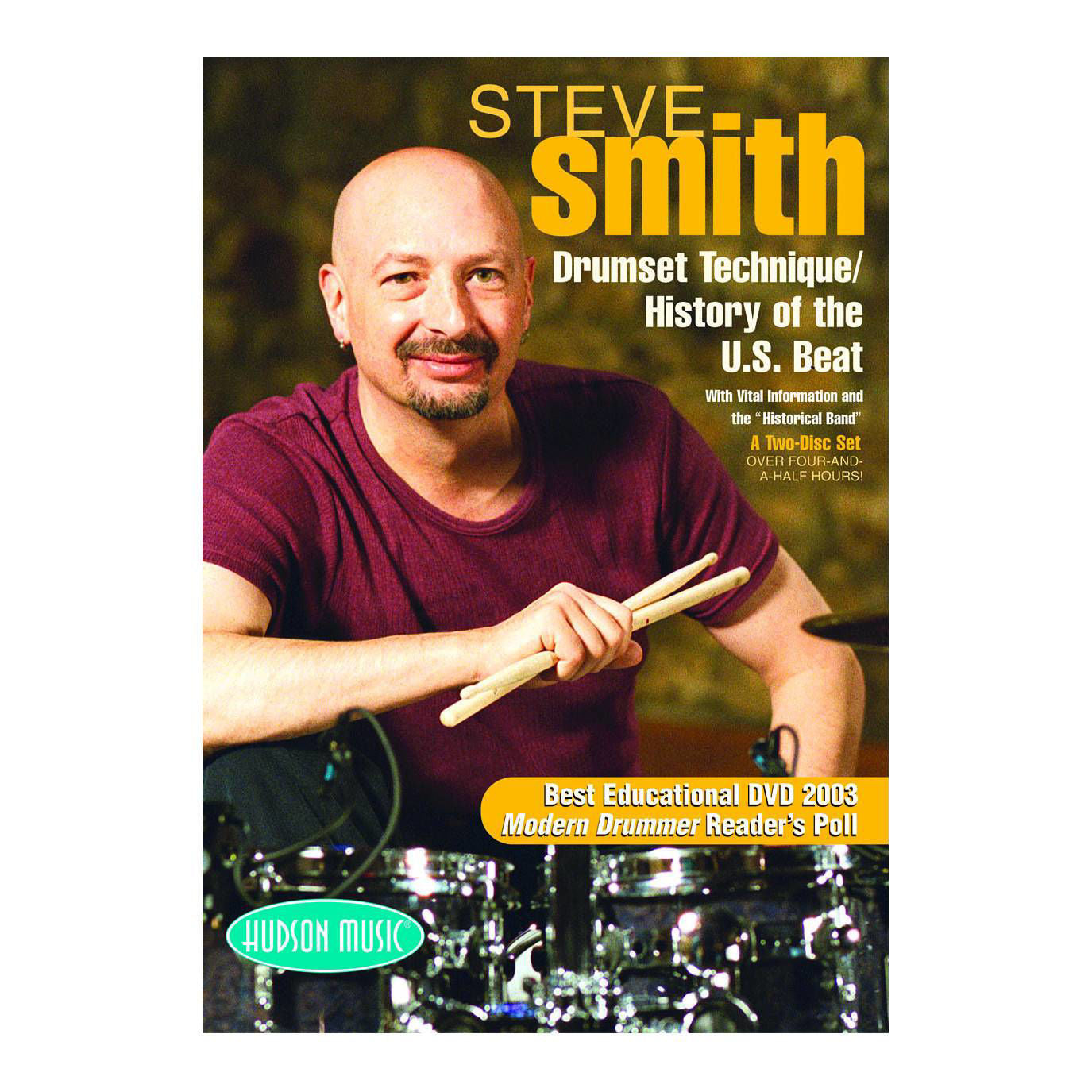 Steve Smith drum set technique DVD cover, featuring images of drums and a musician practicing drum techniques.