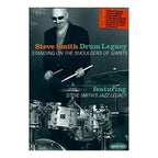 Steve Smith Drum Legacy DVD and CD set featuring instructional drums books, with images of the DVDs and CDs from the collection.