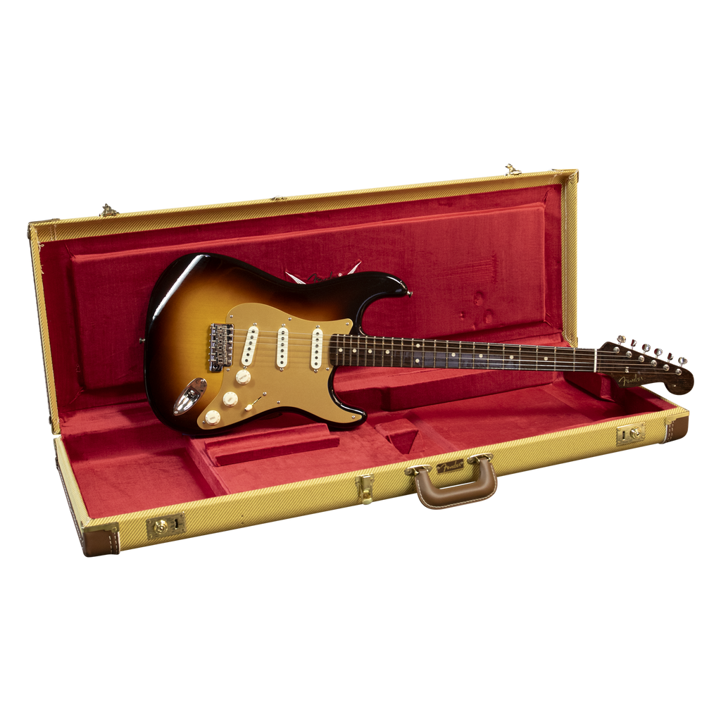 Fender Custom Shop 1957 Stratocaster electric guitar with rosewood fretboard, closet classic wide-fade 2-tone sunburst finish.