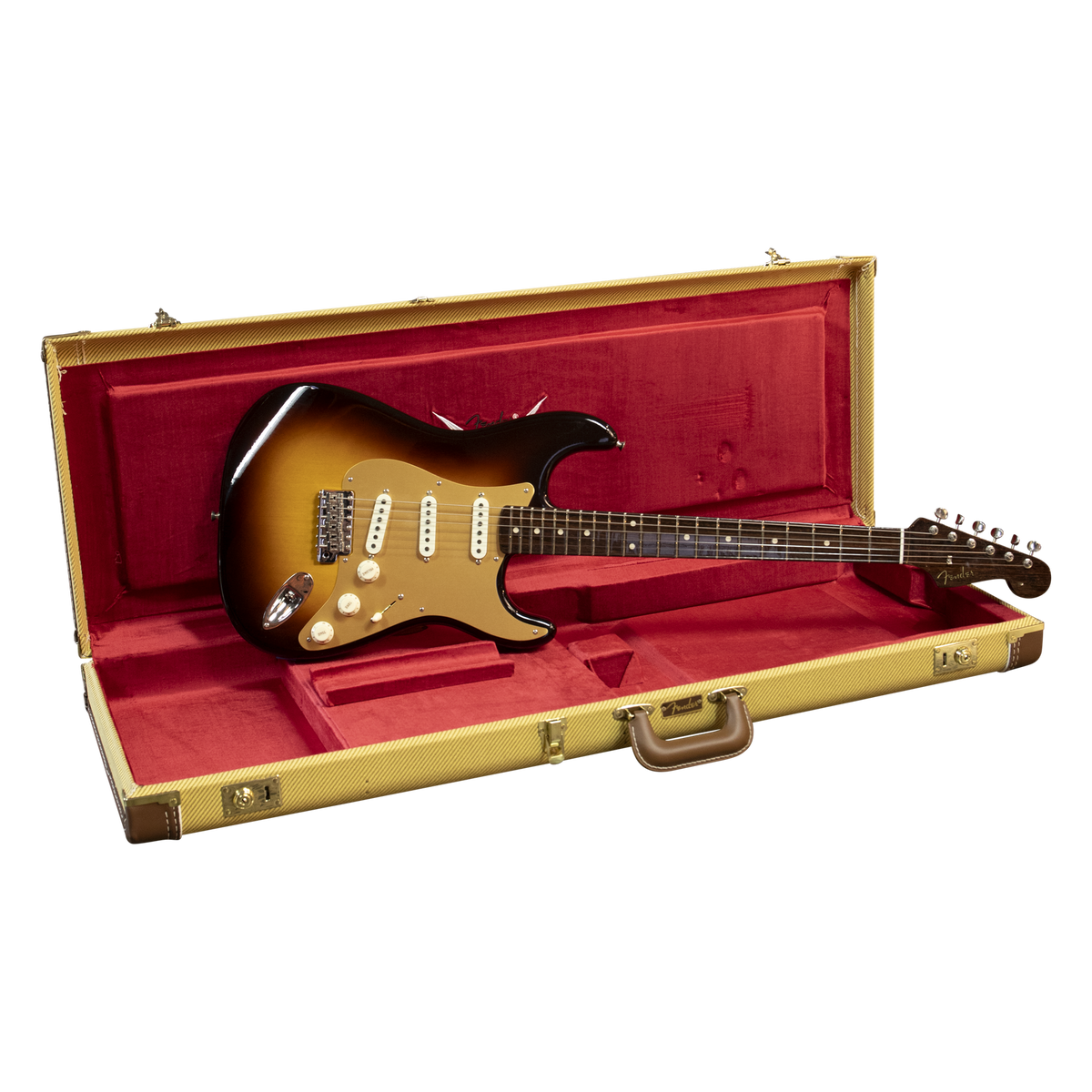 Fender Custom Shop 1957 Stratocaster electric guitar with rosewood fretboard, closet classic wide-fade 2-tone sunburst finish.