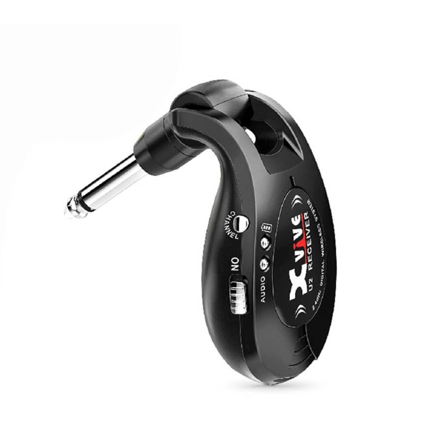 Black Xvive U2 receiver for effects accessories, showing the compact device with input and output jacks.