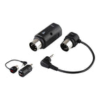 Xvive MD1 Bluetooth MIDI wireless adaptor connected to a music setup, enabling wireless MIDI data transfer.