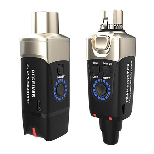 Black Xvive U3 Digital 2.4GHz Wireless Microphone System with transmitter and receiver, compact and portable for performances.