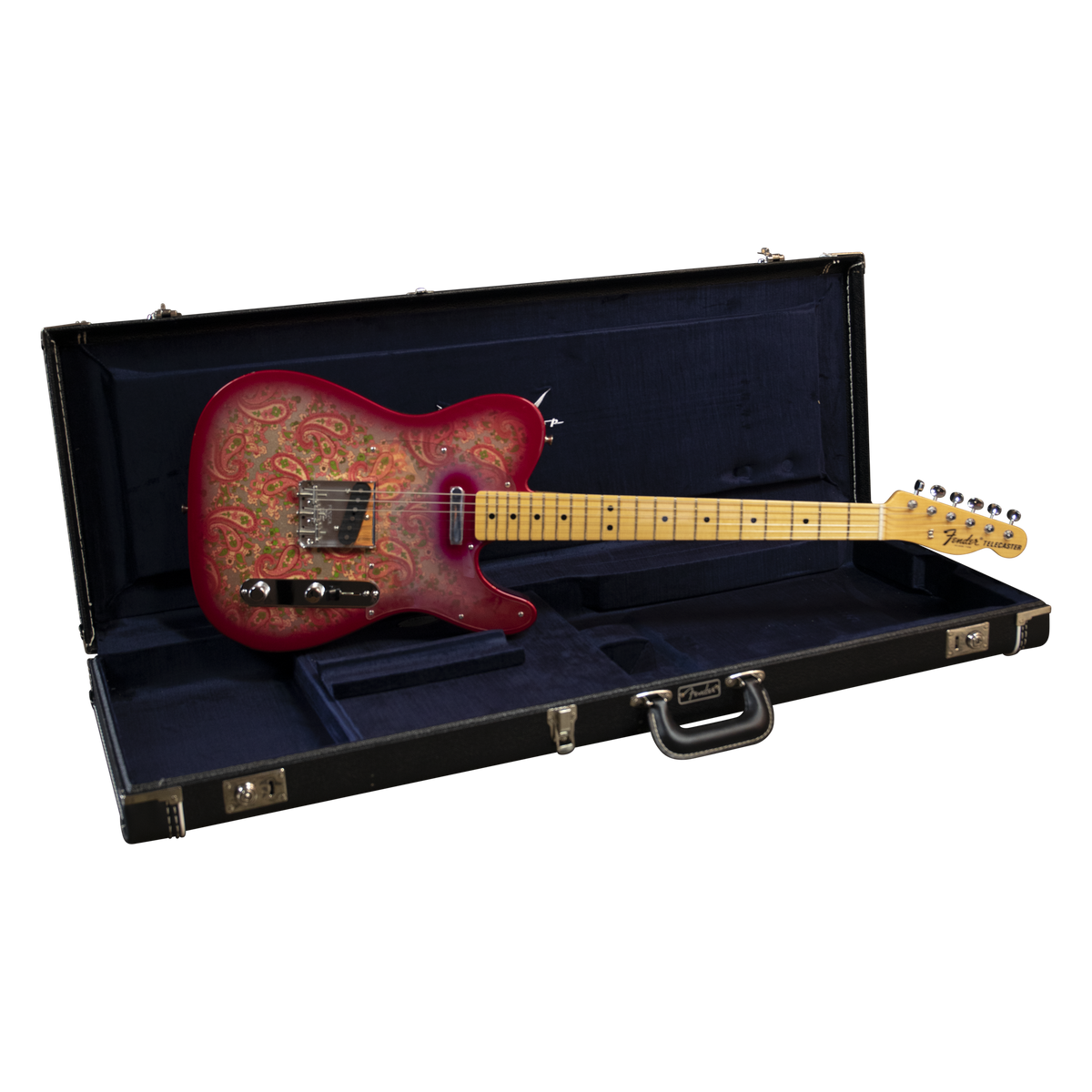 Fender Custom Shop Vintage Custom 1968 Telecaster NOS electric guitar with pink paisley finish and maple neck.