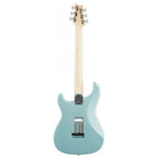 PRS USA John Mayer Silver Sky bolt-on electric guitar with polar blue finish and maple fretboard, shown from a side angle.