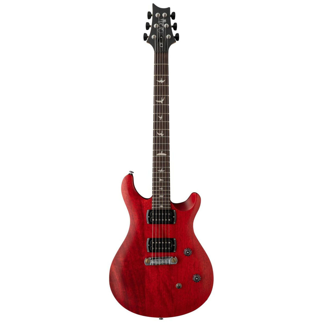 PRS SE CE24 Standard Satin Stoptail Electric Guitar in Vintage Cherry with sleek body and rosewood fingerboard.