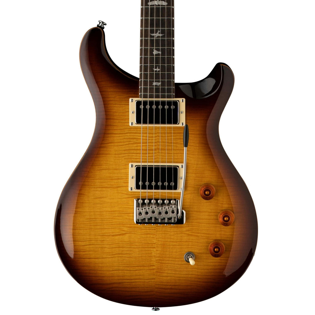 PRS SE DGT David Grissom Signature electric guitar with bird inlays in McCarty Tobacco Sunburst finish, showcasing the guitar's body and neck.