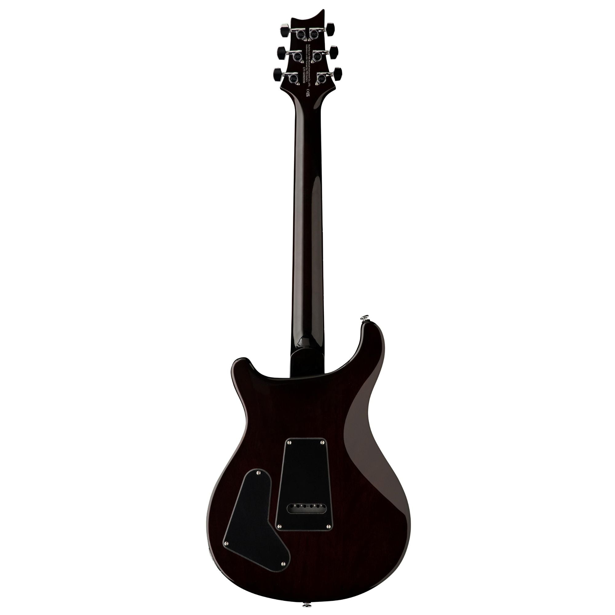 PRS SE Studio electric guitar in Orange Tiger Smokeburst finish, showcasing the sleek body and detailed wood grain.