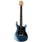 PRS NF3 electric guitar with rosewood fretboard in ice blue metallic finish, showcasing the sleek body and rosewood fingerboard.