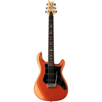 PRS NF3 electric guitar with rosewood fingerboard in metallic orange, showcasing the sleek body and detailed fretboard.