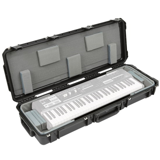 SKB iSeries 4214-5 narrow 61-note keyboard case showing padded exterior and secure latches for portable instrument protection.