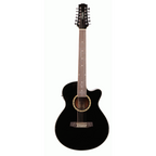 ASHTON Ashton SL29/12CEQBK acoustic-electric guitar with a black finish, showcasing its body, neck, and strings.