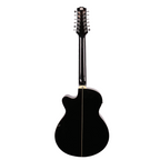 ASHTON Ashton SL29/12CEQBK acoustic-electric guitar with black body and six strings, showing the fretboard and body details.