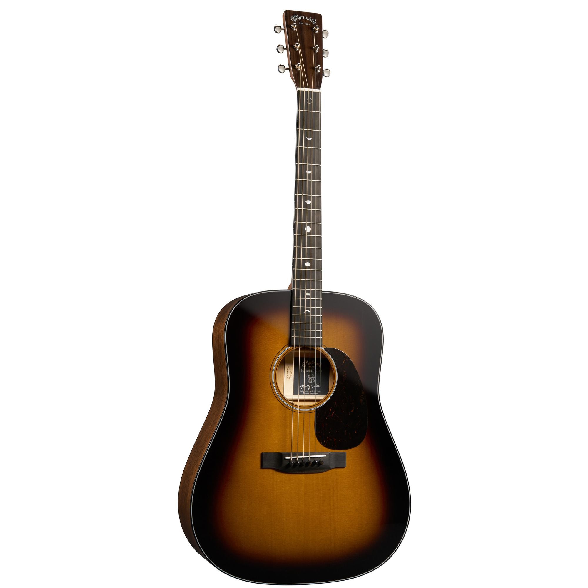 Martin D-18 Molly Tuttle custom artist acoustic guitar, wooden body with detailed inlay, steel strings, and classic Martin branding.